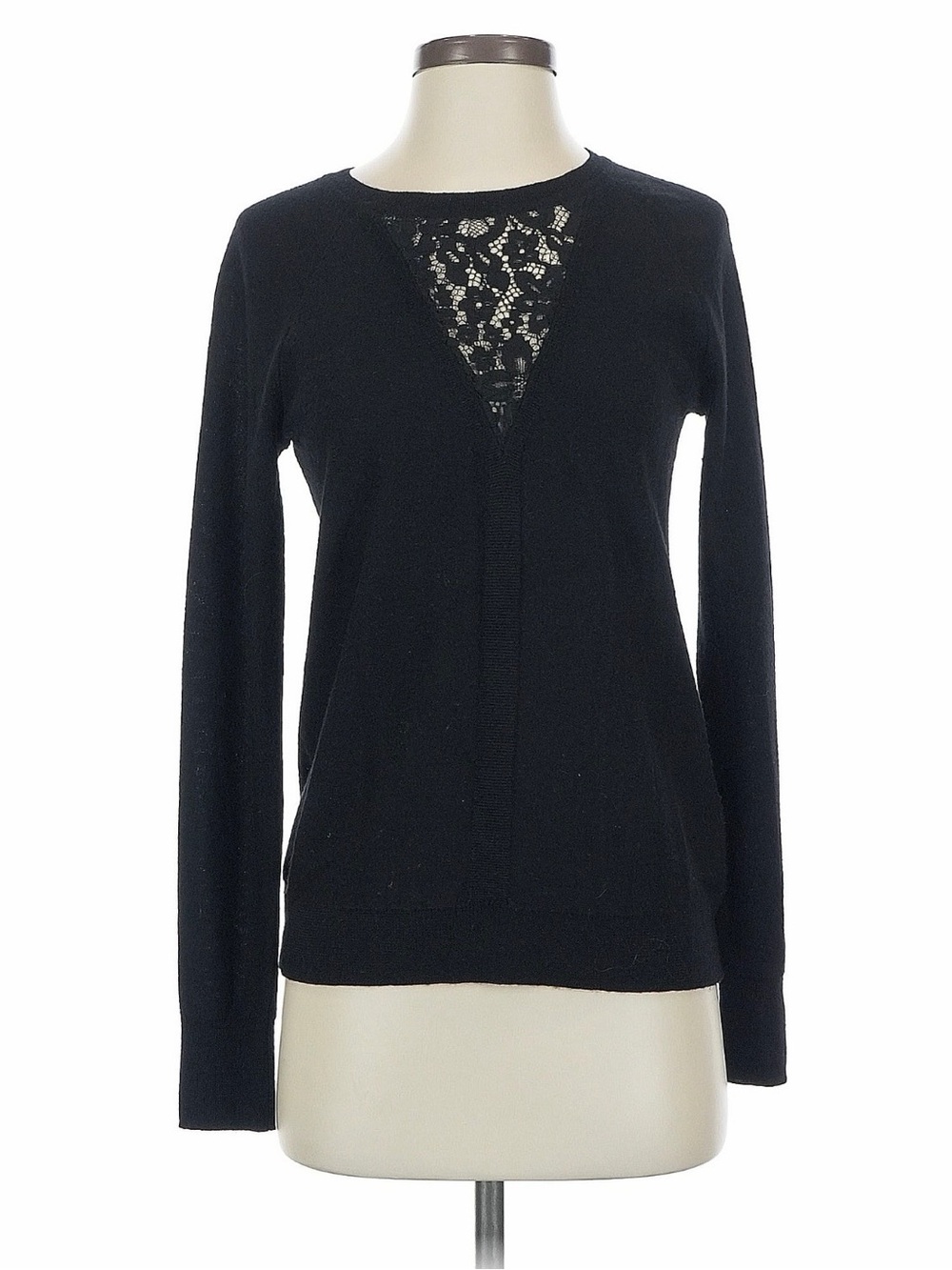 Rebecca Taylor Black Wool Sweater with Lace Inset